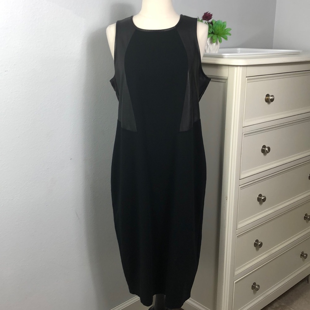 Athleta Dress Black Sleeveless Faux Leather Panel Hour Glass Large